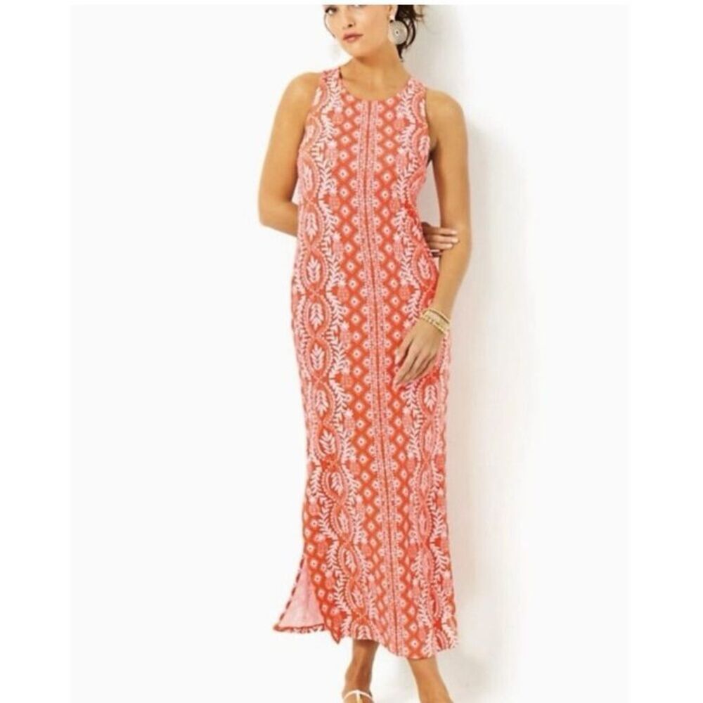 NWT Lilly Pulitzer Ulla Maxi Dress Flamingo Feather Harbour View Engineered Larg - Picture 2 of 15